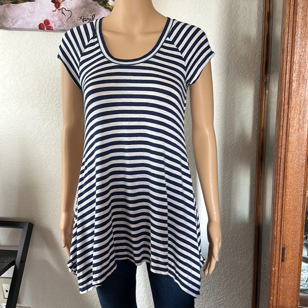 Max Studio Blue & Cream Striped Top
